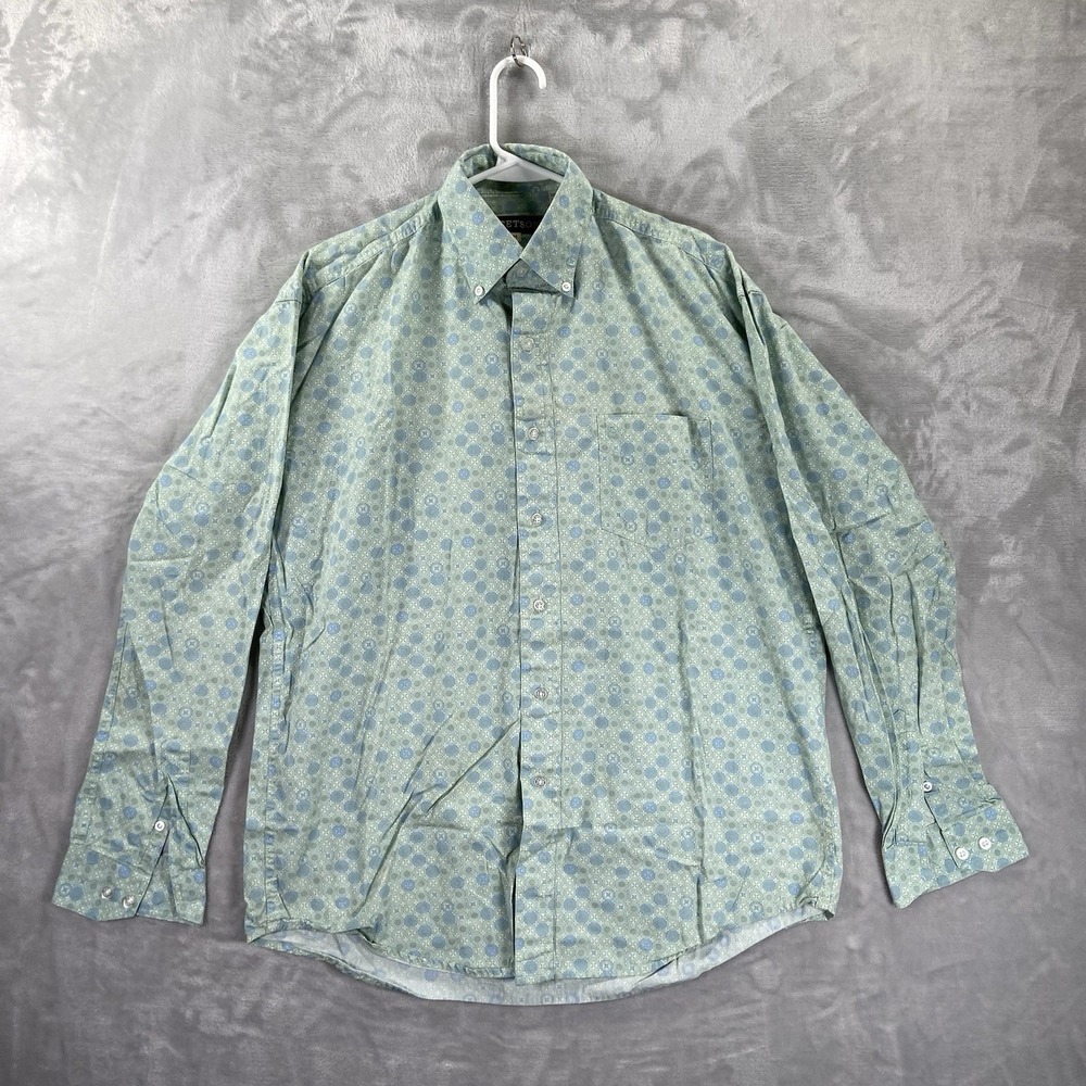 Stetson Shirt men's Medium Button Down Geometric Pattern AOP Western Cotton